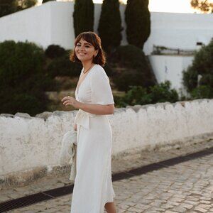 Sézane Apolline White Wrap Midi Dress | 36 FR (4 US)